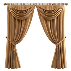 Opulent golden curtains elegantly pulled back, adding luxury to a transparent background, ideal for interior design concepts