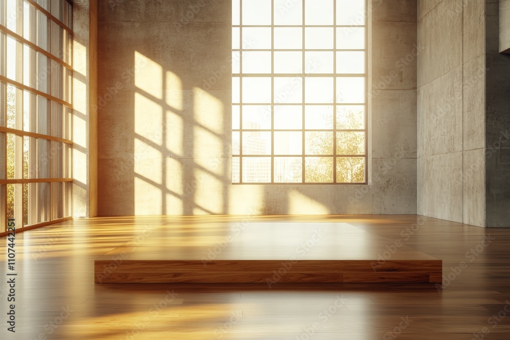 Poster a captivating image capturing a minimalist elegant space bathed in natural light, showcasing a balan