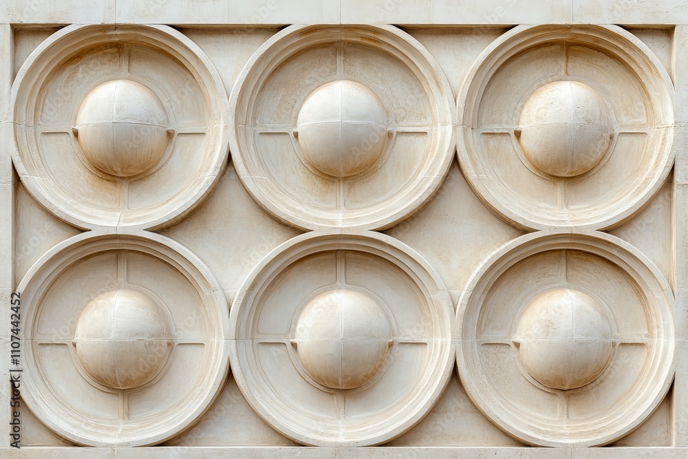 Poster an artistic interpretation of a textured wall featuring circular elements that evoke a sense of dept