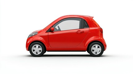 Obraz premium A small red car displayed in profile view, showcasing its compact design and urban suitability.
