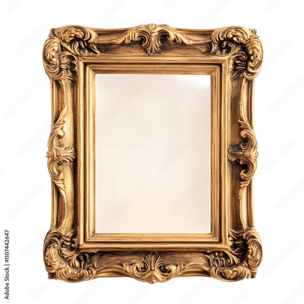 Wall mural Exquisite gold frame with intricate detailing and a clear center, ideal for displaying artwork or photos