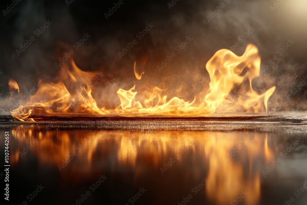 Aufkleber this image features a mesmerizing display of flames dancing on a reflective surface, showcasing vivi