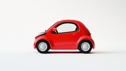 A small red toy car displayed on a plain background, emphasizing its design and color.