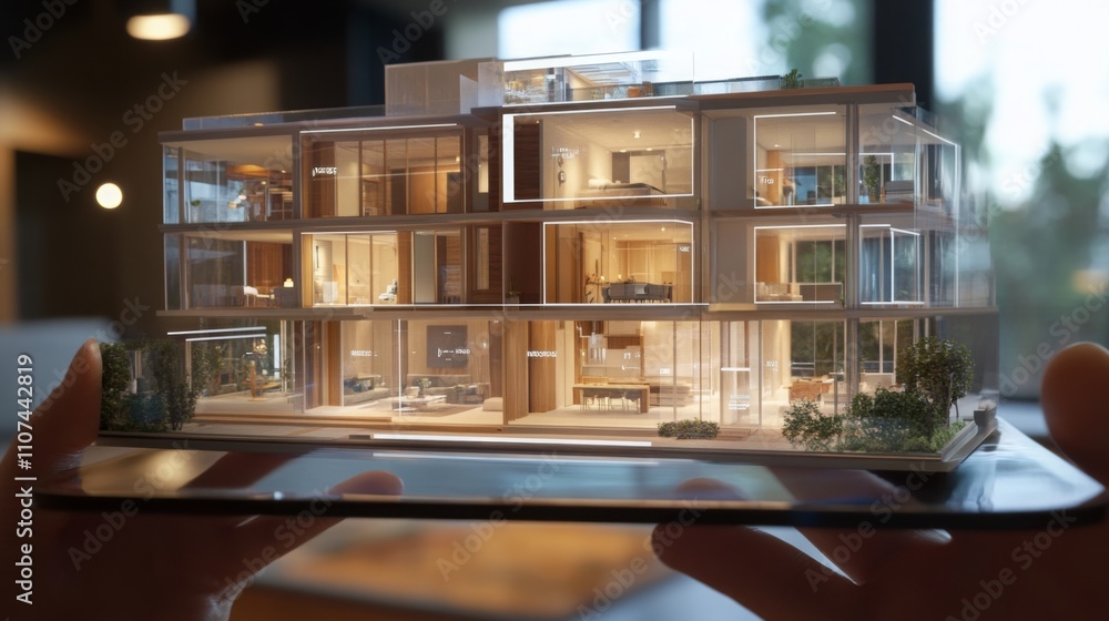 Aufkleber hands hold a 3d model of a contemporary building, showcasing advanced architectural design and inter