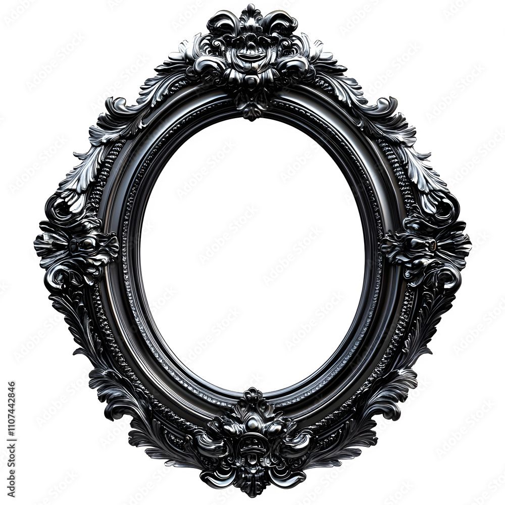 Aufkleber oval baroque silver picture frame with ornate floral design, creating a sophisticated and elegant pr