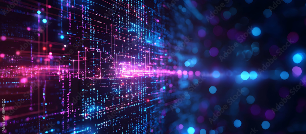 Fototapete vector illustration of purple and blue glowing lines on a dark background, an ai vector graphics tec