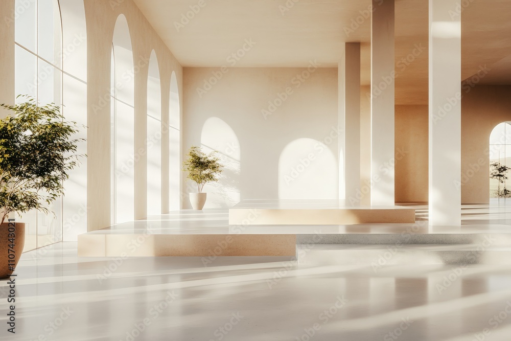 Aufkleber an impressive artistic interior featuring elegant columns and sophisticated lighting, creating a war