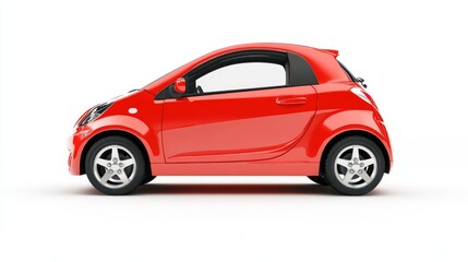 Obraz premium A small, red compact car displayed from the side, emphasizing its sleek design and size.