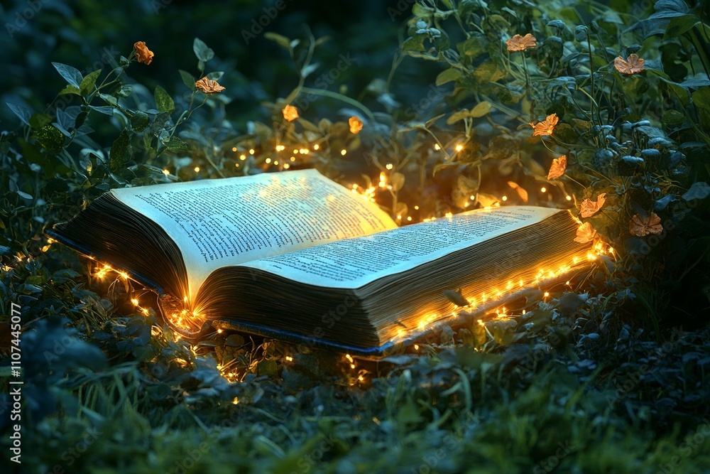 Poster this enchanting image showcases an open book with glowing pages, symbolizing the illumination of kno
