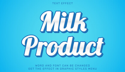 Obraz premium Milk product text effect in 3d design. Text emblem for advertising, branding, business logo