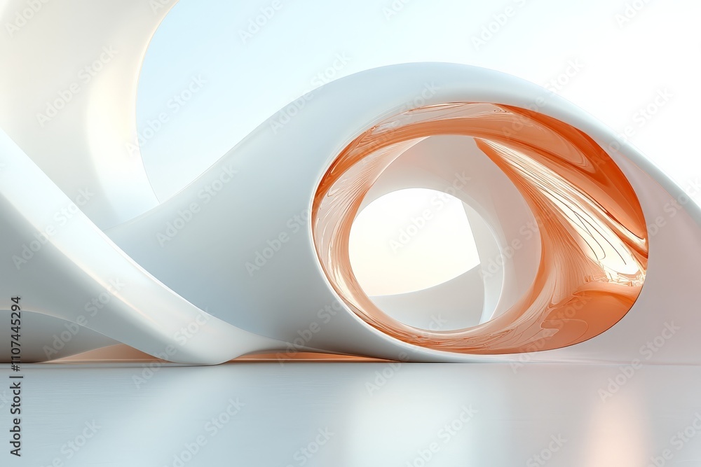 Poster an abstract image featuring smooth, flowing shapes in white and orange, representing modern design a