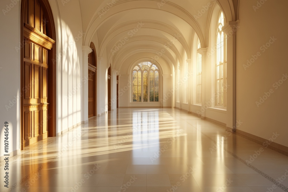 Poster a light-filled room enhanced by elegant arched windows, creating an atmosphere of calm and tranquili