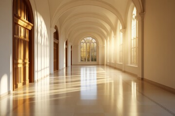 Obraz premium A light-filled room enhanced by elegant arched windows, creating an atmosphere of calm and tranquility while highlighting the exquisite architectural design choices.