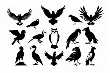 Obraz premium Diverse Bird Silhouette Set – Elegant Black Bird Designs for Creative Projects