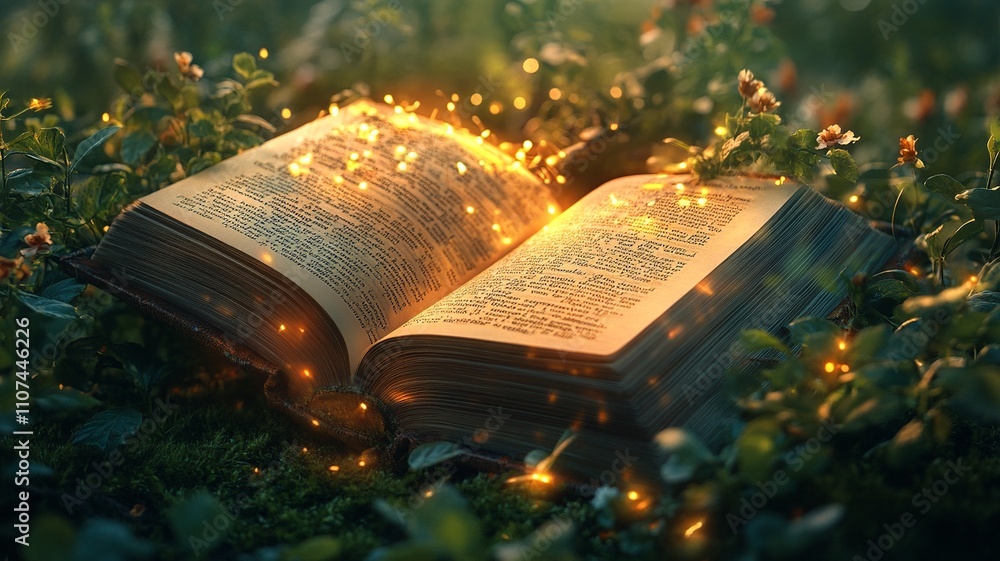 Poster this enchanting image showcases an open book with glowing pages, symbolizing the illumination of kno