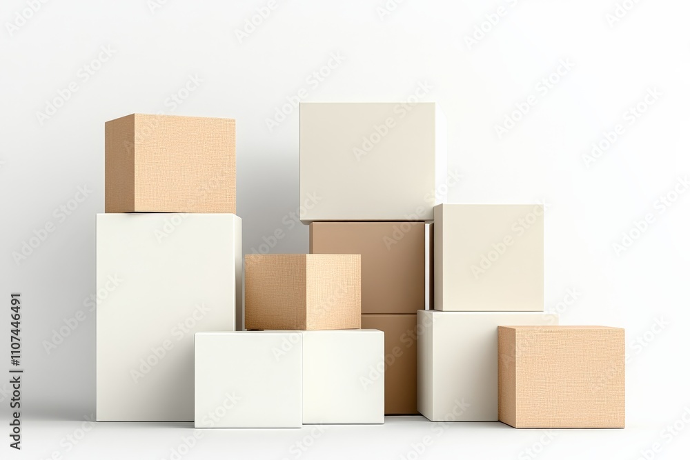 Poster an artistic arrangement of stacked cubes in soft colors and textures, combining elements of warmth a