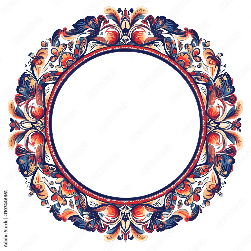 Poster round floral frame with vibrant colors, perfect for adding an elegant touch to any design project, w