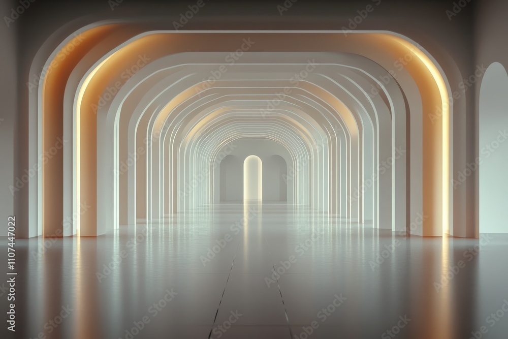 Poster this beautiful image captures an elegantly designed hallway characterized by soft, warm lighting and