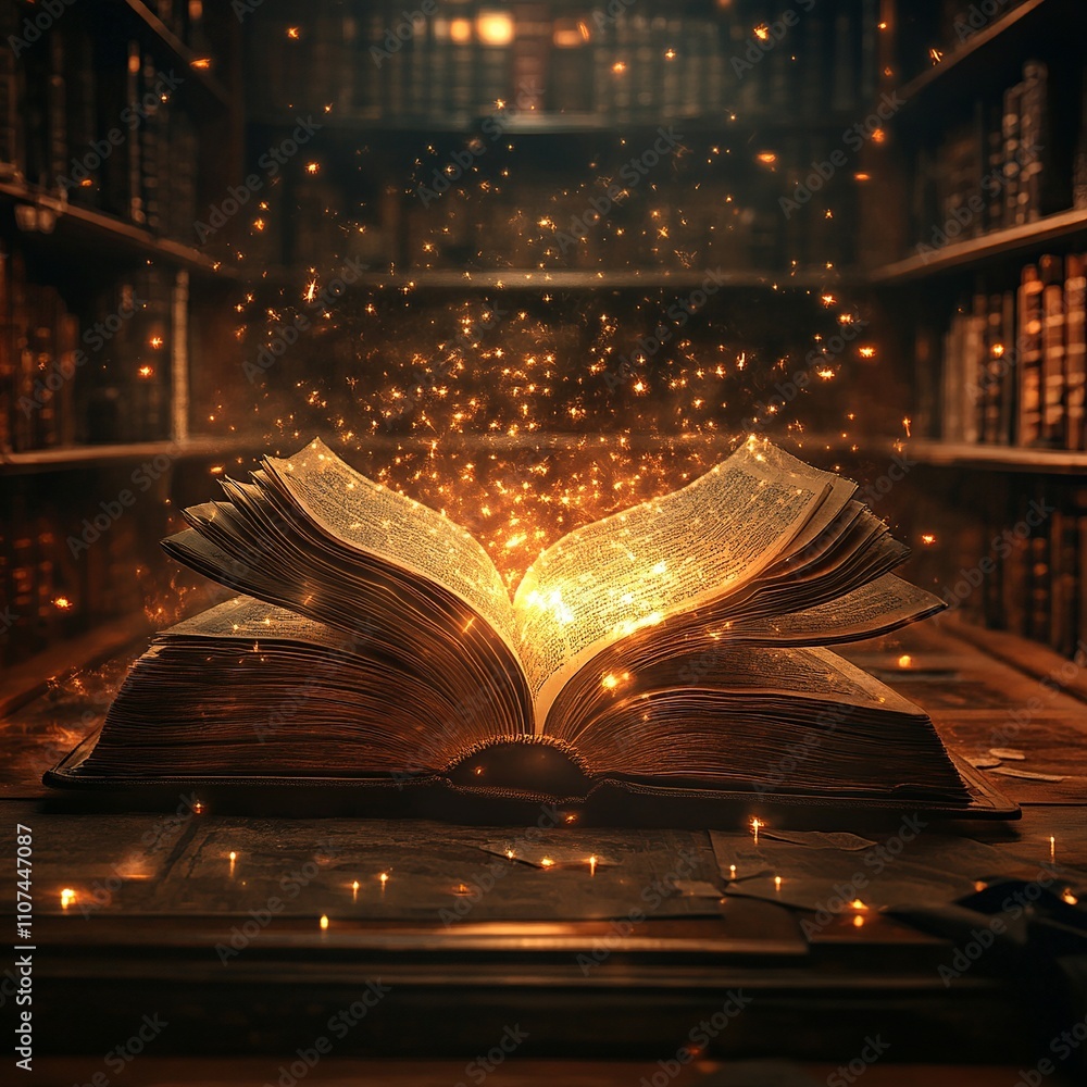 Aufkleber this enchanting image showcases an open book with glowing pages, symbolizing the illumination of kno