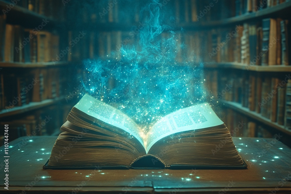 Aufkleber this enchanting image showcases an open book with glowing pages, symbolizing the illumination of kno