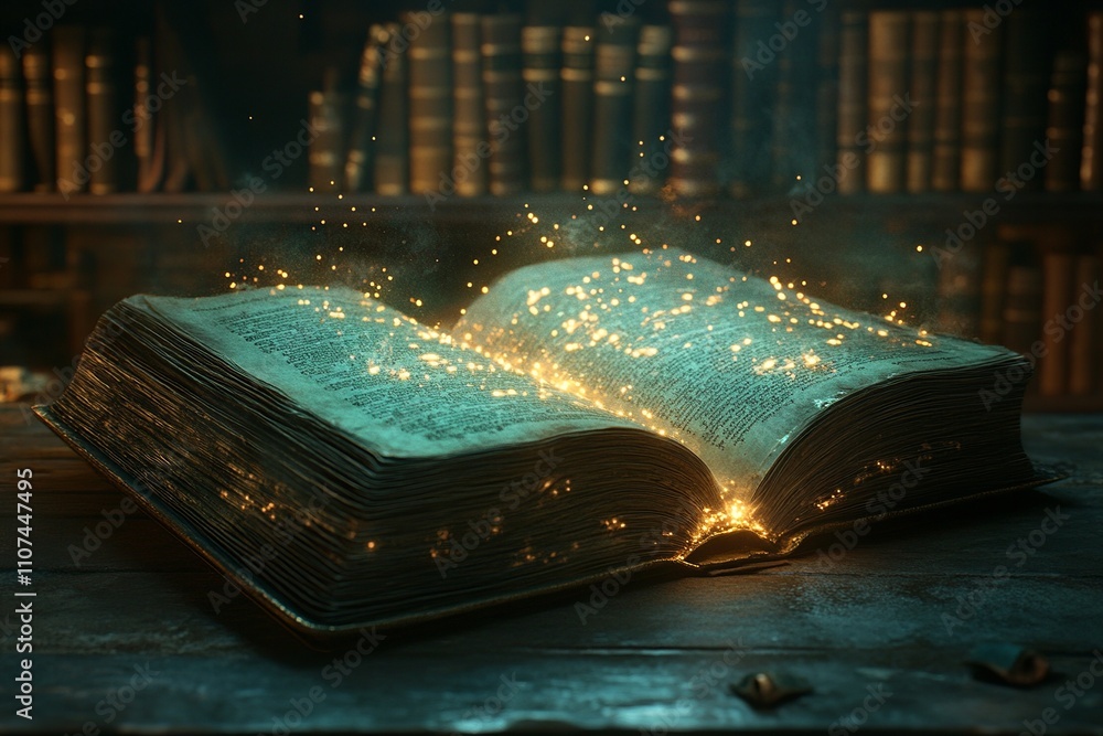Poster this enchanting image showcases an open book with glowing pages, symbolizing the illumination of kno