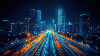 Obraz premium Urban skyline and bustling streets below