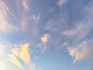 clouds in the blue sky at sunset time, beautiful nature background