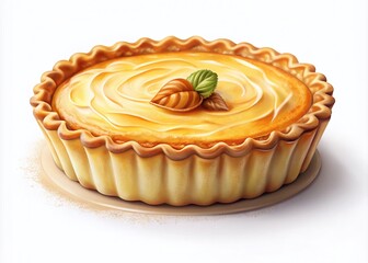 Discover a nutritious pie with a wholesome crust, artfully displayed against a solitary white backdrop, ideal for minimalist culinary photography enthusiasts.