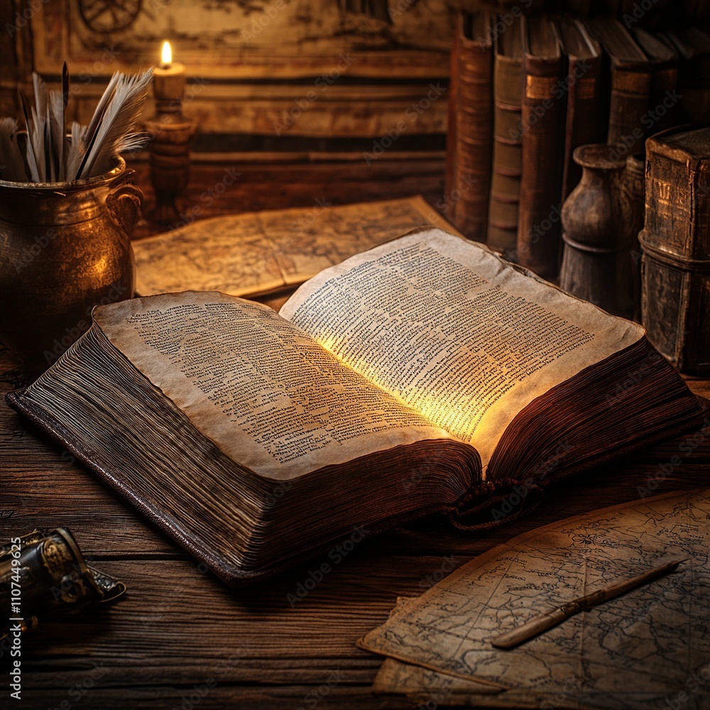 Poster this enchanting image showcases an open book with glowing pages, symbolizing the illumination of kno