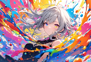 Naklejka premium Girl in rainbow paint
