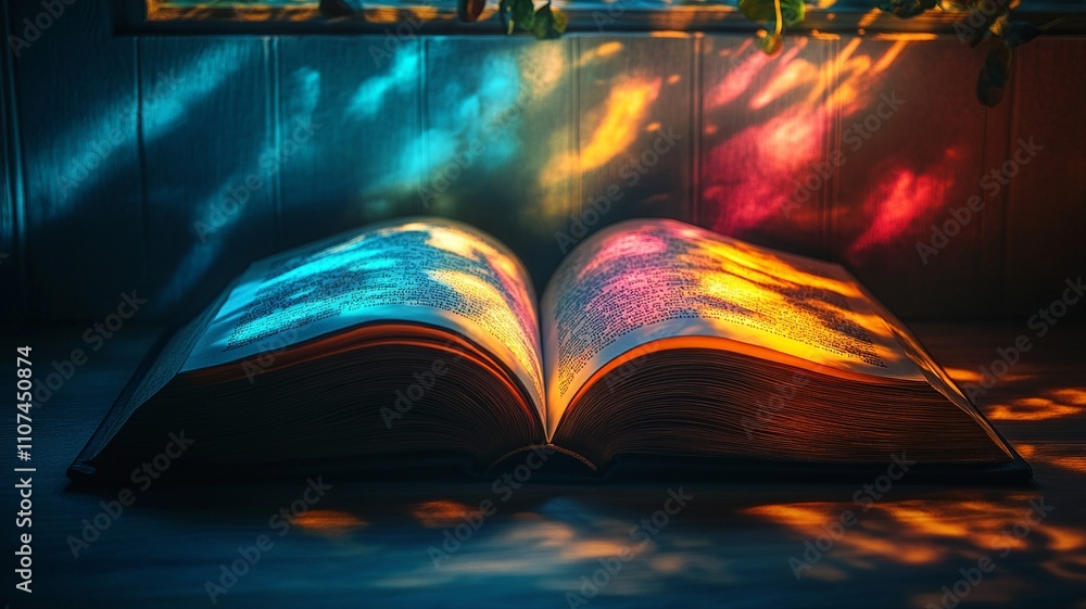 Poster this enchanting image showcases an open book with glowing pages, symbolizing the illumination of kno