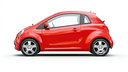 Obraz premium A vibrant red compact car viewed from the side, showcasing its sleek design and urban utility.