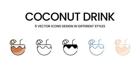 Coconut Drink icons different stock vector illustration