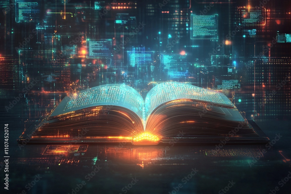 Poster this enchanting image showcases an open book with glowing pages, symbolizing the illumination of kno