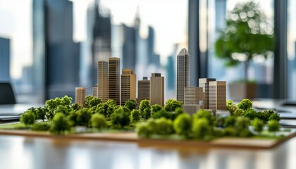 Fototapeta premium Eco-Friendly City Project And Carbon Offset Program Presented At Green Business Meeting Discussing Esg Initiatives