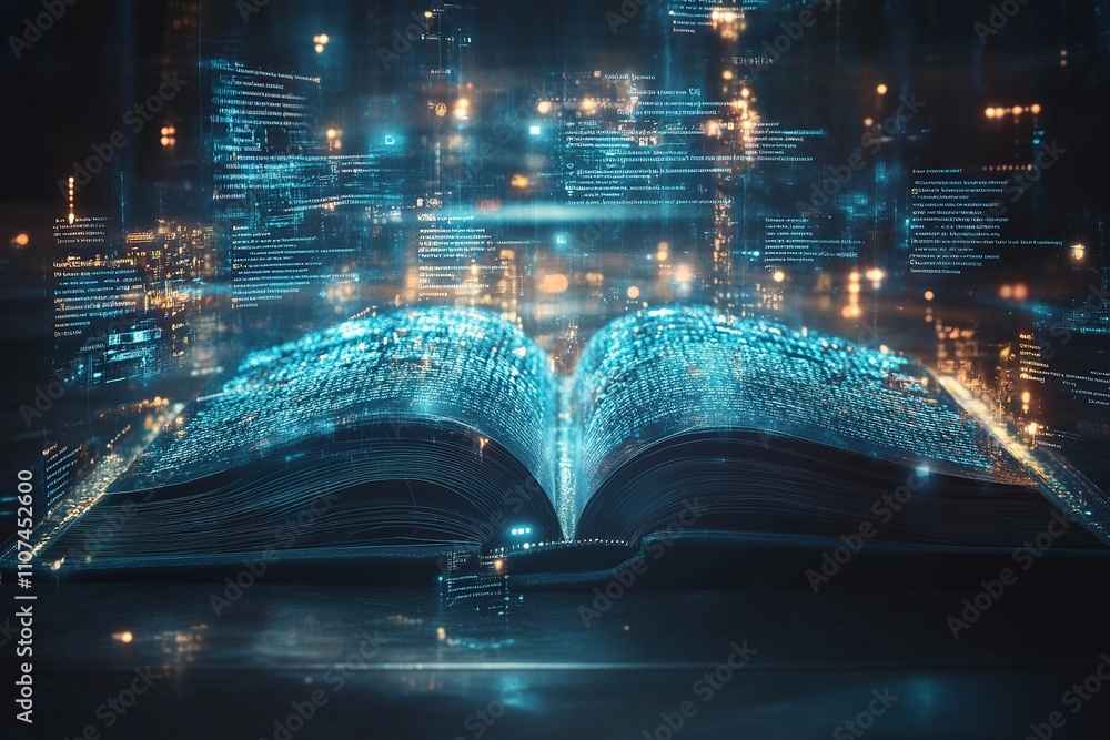 Poster this enchanting image showcases an open book with glowing pages, symbolizing the illumination of kno