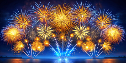 Symmetrical Fireworks in Bright Colors for Happy New Year 2025 Celebration