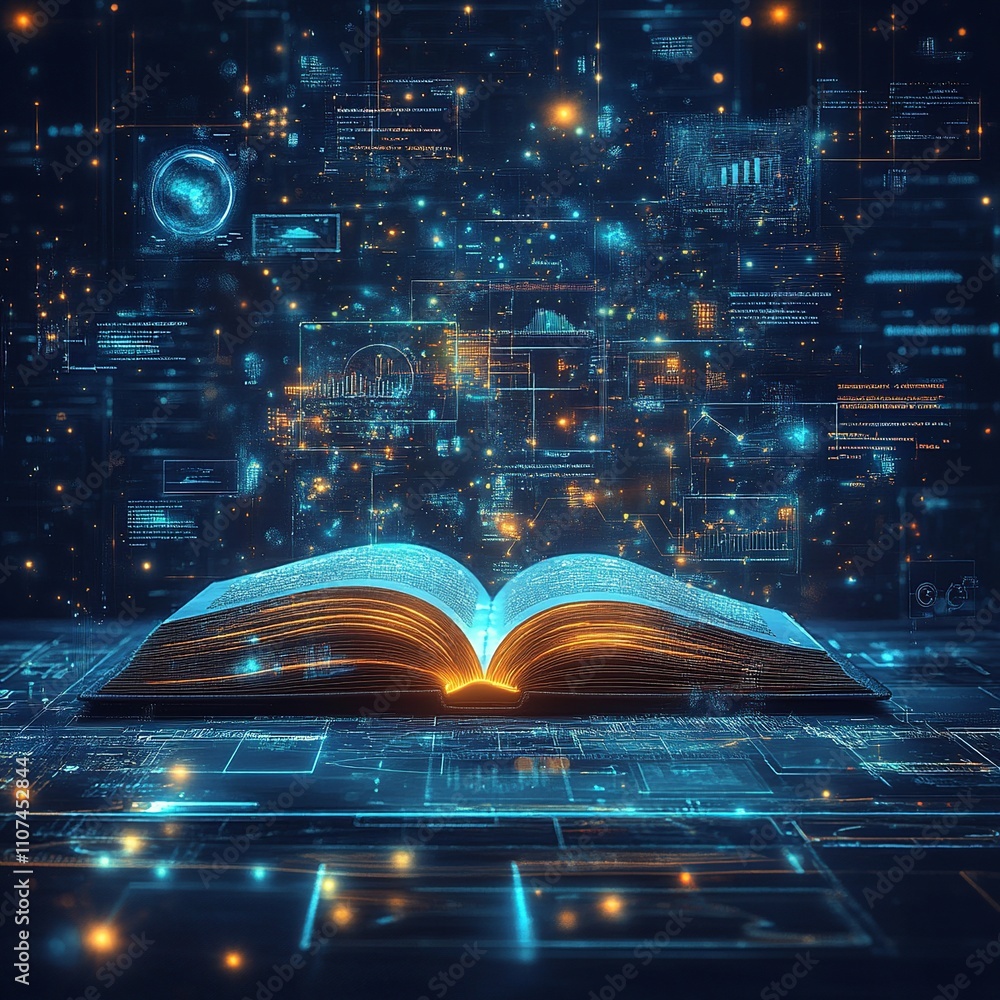 Poster this enchanting image showcases an open book with glowing pages, symbolizing the illumination of kno