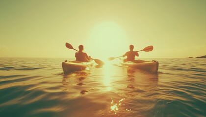 Romantic Kayaking Adventure In The Summer Sun: Vintage-Inspired Couple Enjoying A Holiday Vacation With A Nostalgic Twist.