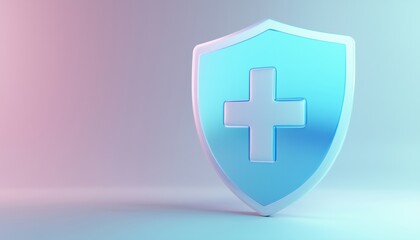 Obraz premium 3d Medical Blue Shield Protection With Plus On Pastel: Insurance Report Information Service For Healthcare And Medicine Support In Hospital Settings. Rendered Image.