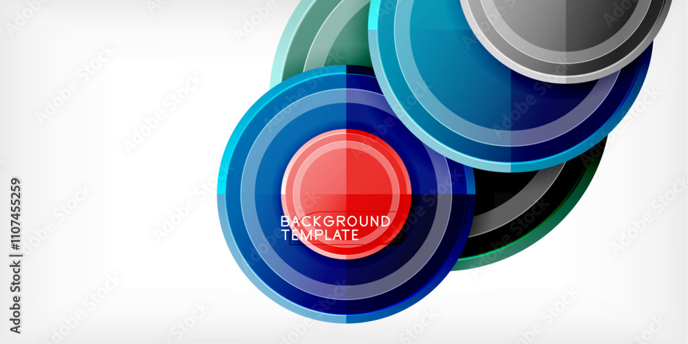 Poster abstract background - multicolored circles, trendy minimal geometric design, vector illustration