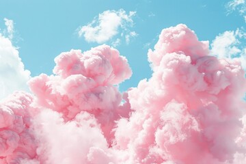 Fototapeta premium Pastel Clouds. Fluffy Baby Pink Cotton Candy Clouds in the Sky
