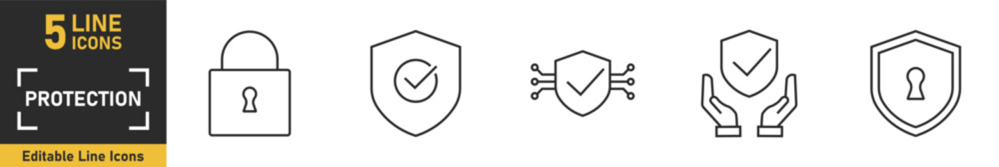 Fototapeta premium Protection line icon set. Set of 5 outline icons related to padlock, privacy, security, protection and more. Vector illustration.