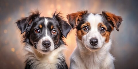 Endearing studio portrait of a Border Collie and Jack Russell Terrier puppy, great for pet photography lovers and animal enthusiasts who appreciate captivating imagery.
