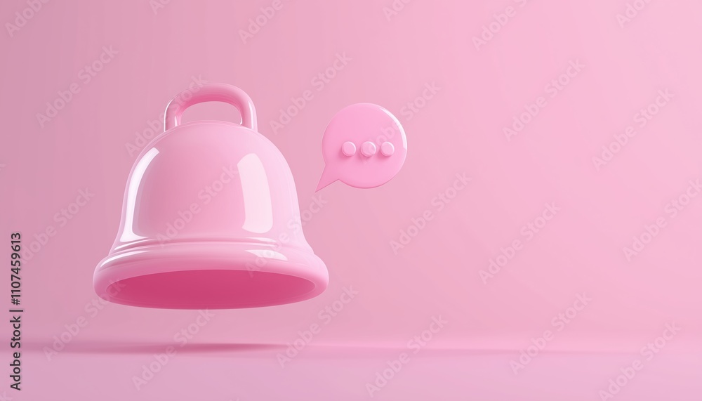 Aufkleber 3d Notification Bell With Push Bubble Speech On Pastel Background: A New Social Media Alert Element For Message Notification Render.