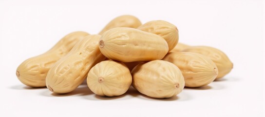 Fototapeta premium Peeled Organic Peanuts Against White Background Healthy Vegan Snack High in Protein and Nutrients