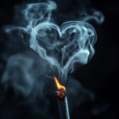Heart-shaped smoke from cigarette, 90s graphic design style