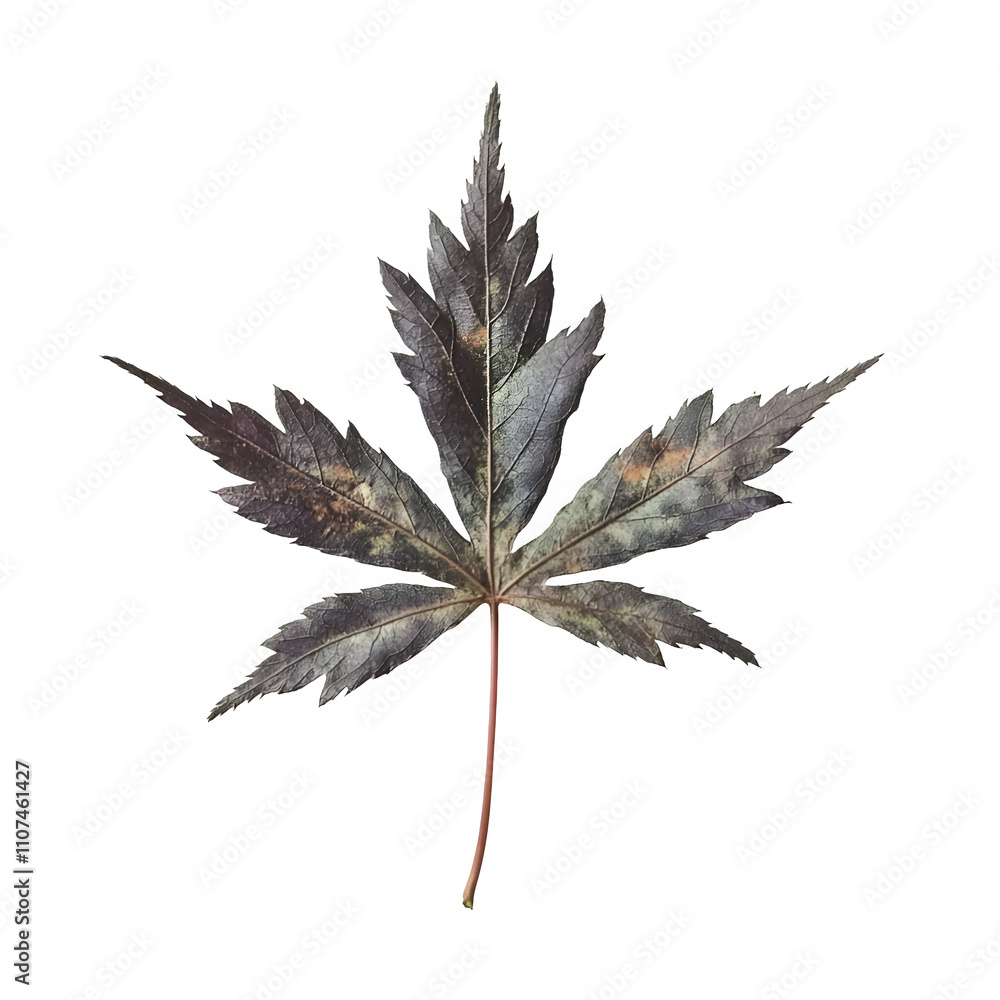 Leinwandbilder Close-up of vibrant autumn maple leaf on transparent background, highlighting intricate details and textures. Perfect for design projects
