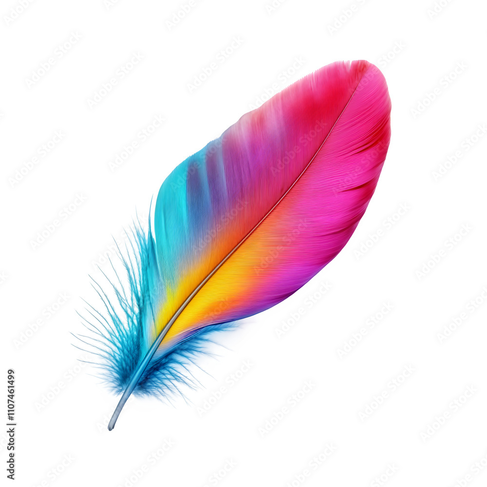 Leinwandbilder enhance your creative projects with a vibrant, multicolored feather on a transparent background, add