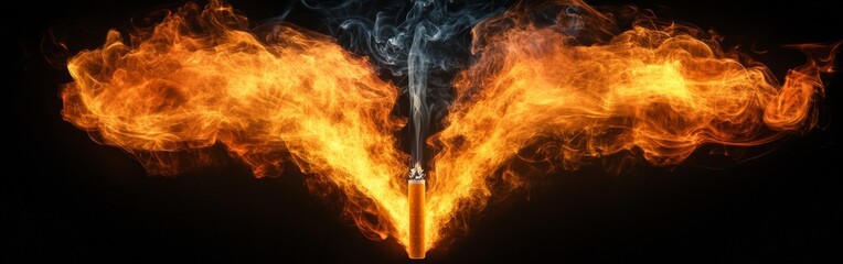 Heart-shaped smoke from cigarette, 90s graphic design style